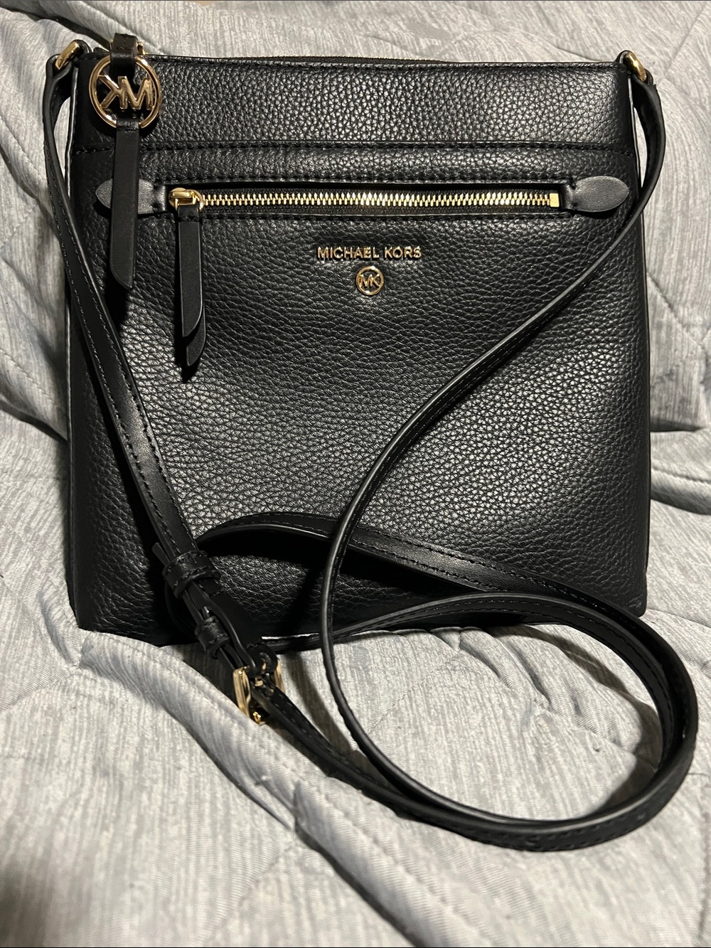 Michael Kors Black Pebbled Leather Crossbody with Gold Hardware